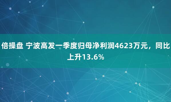 倍操盘 宁波高发一季度归母净利润4623万元，同比上升13.6%
